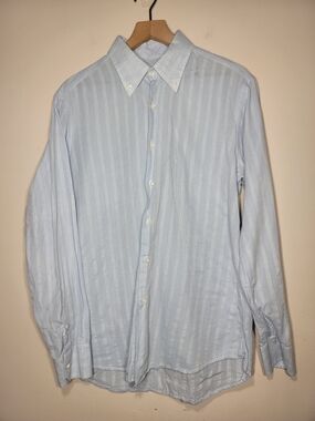 Sorrento 100% Linen Striped Button Down Shirt Quiet Lux Old Money Sz XL Academia